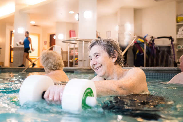 Gail Schwartz doing water aerobics